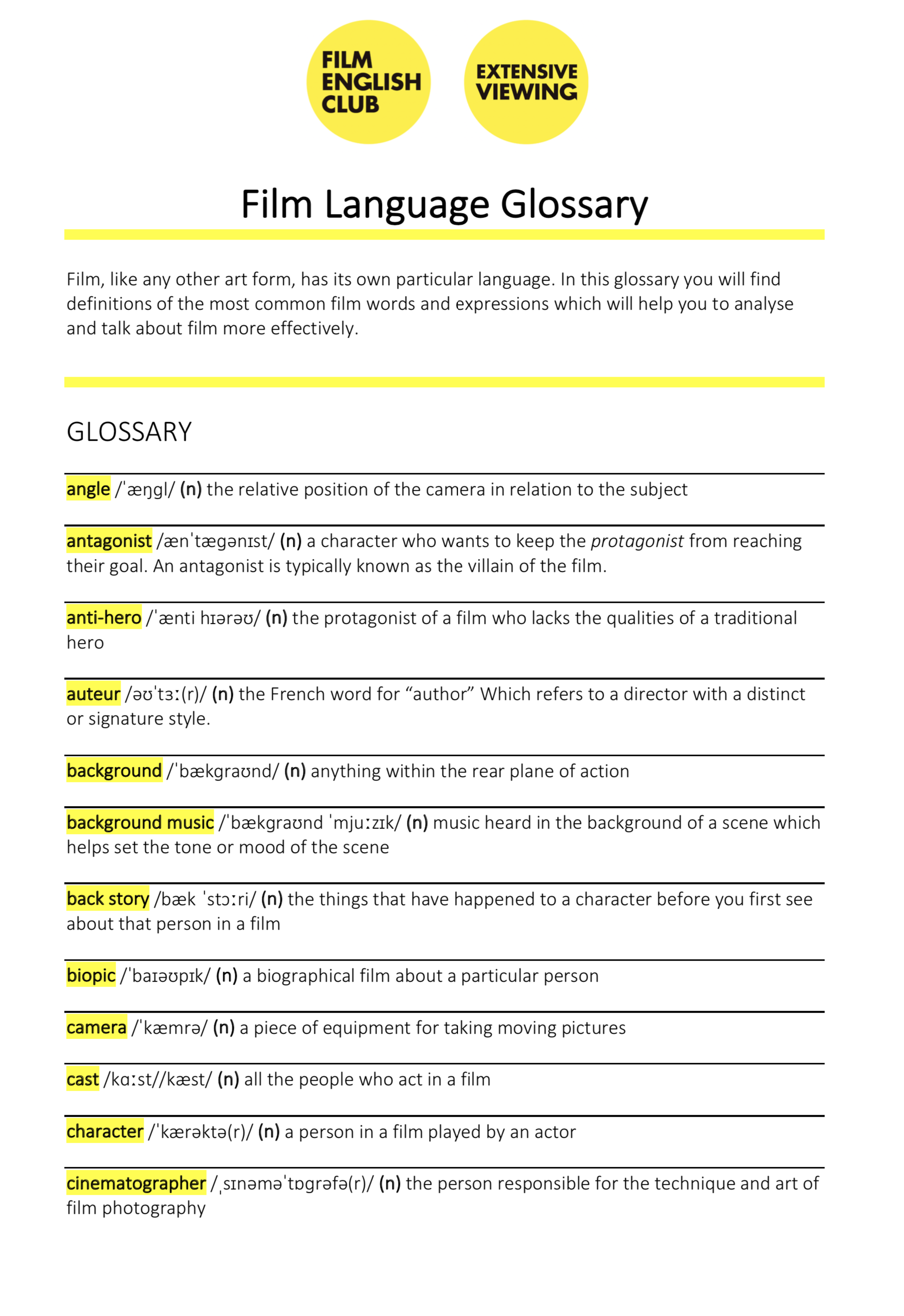 film-language-glossary-film-english